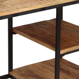Berkfield Home Beautiful Desk with Folding Stool Solid Mango Wood 115x50x76 cm in Brown - Size: 115 x 50 x 76 cm - thumbnail 4