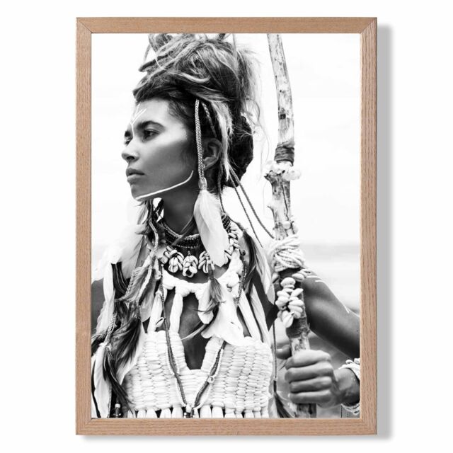 ARTZE Warrior Woman Fashion Black & White Photo Framed Print SIZE: A2 with Oak Frame - Size: A4 - image 1