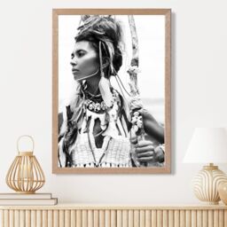 ARTZE Warrior Woman Fashion Black & White Photo Framed Print SIZE: A2 with Oak Frame - Size: A4 - thumbnail 2
