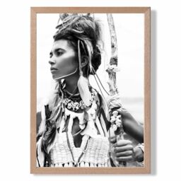 ARTZE Warrior Woman Fashion Black & White Photo Framed Print SIZE: A2 with Oak Frame - Size: A4 - thumbnail 1