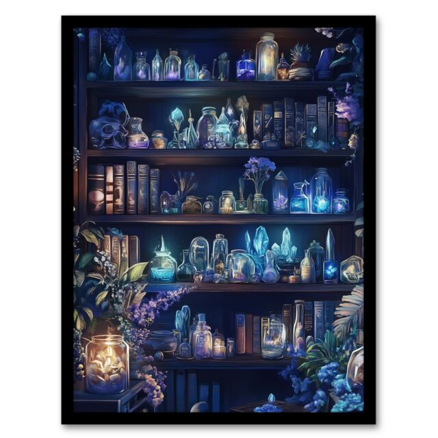 "Artery8 White Witch Cupboard Books Crystals Potions Framed Art Print - Size: W12"" x H16""" - image 1