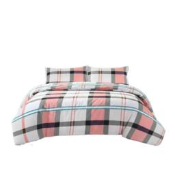 Snug City Duvet Cover & Pillowcase Set Tartan Check Design Polycotton Linen in Pink - Size: King - thumbnail 2