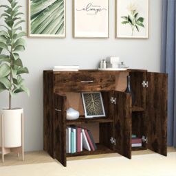 Berkfield Home Sideboard Smoked Oak 88x30x70 cm Engineered Wood in Brown - Size: 88 x 30 x 70 cm - thumbnail 3