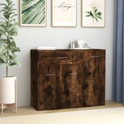 Berkfield Home Sideboard Smoked Oak 88x30x70 cm Engineered Wood in Brown - Size: 88 x 30 x 70 cm - thumbnail 1