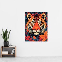 "Artery8 Tangerine Tiger Artwork Bold Bright Amber Orange & Red On Teal Extra Large XL Unframed Wall Art Poster Print - Size: W24"" x H32""" - thumbnail 4