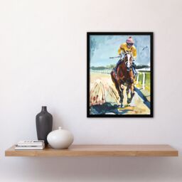 "Artery8 Horse Racing Jockey Artistic Painting Framed Wall Art - Size: W12"" x H16""" - thumbnail 4