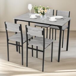 FURNOS Industrial Dining Table With 4 Chairs Set Furniture in Grey - thumbnail 1