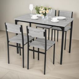 FURNOS Industrial Dining Table With 4 Chairs Set Furniture in Grey - thumbnail 3