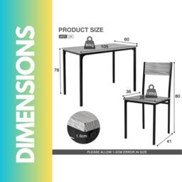 FURNOS Industrial Dining Table With 4 Chairs Set Furniture in Grey - thumbnail 4