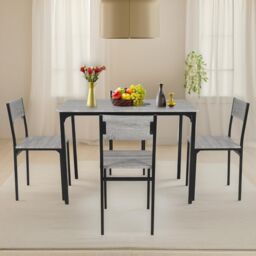 FURNOS Industrial Dining Table With 4 Chairs Set Furniture in Grey - thumbnail 2