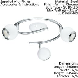 Loops Flush 3 Spots Ceiling Light Colour White Chrome Shade Bulb GU10 3x3W Incl - thumbnail 2
