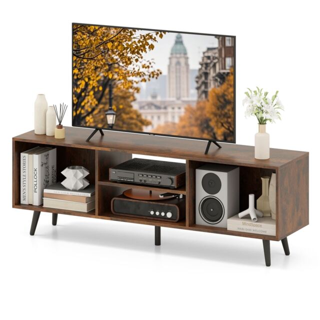 "Gymax 120cm Entertainment Center Mid Century Modern TV Stand for 55"" TVs in Brown" - image 1