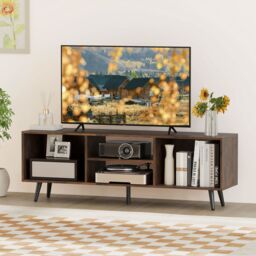 "Gymax 120cm Entertainment Center Mid Century Modern TV Stand for 55"" TVs in Brown" - thumbnail 8
