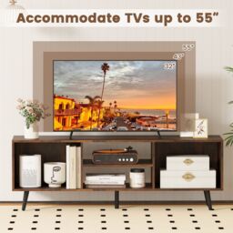 "Gymax 120cm Entertainment Center Mid Century Modern TV Stand for 55"" TVs in Brown" - thumbnail 7