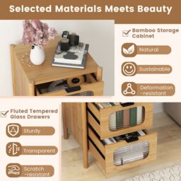 Costway 4-Drawer Dresser Bamboo Storage Cabinet w/Tempered Glass Drawers in Natural - thumbnail 2