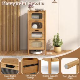 Costway 4-Drawer Dresser Bamboo Storage Cabinet w/Tempered Glass Drawers in Natural - thumbnail 3