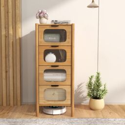 Costway 4-Drawer Dresser Bamboo Storage Cabinet w/Tempered Glass Drawers in Natural - thumbnail 9