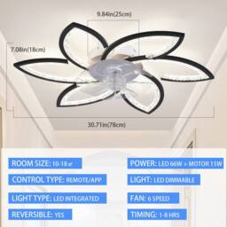 NIVOR 4 Lights Ceiling Fans with Lights 50cm Metal White in Black - thumbnail 2