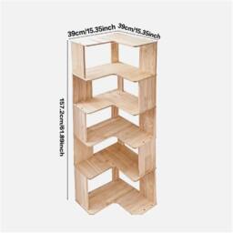 Nordara 5 Tier Wooden Corner Shelf Standing Bookcase Display Storage Shelving in Natural - Size: 100 cm x 15 cm