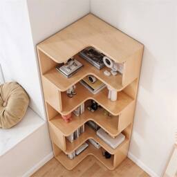 Nordara 5 Tier Wooden Corner Shelf Standing Bookcase Display Storage Shelving in Natural - Size: 100 cm x 15 cm - thumbnail 2