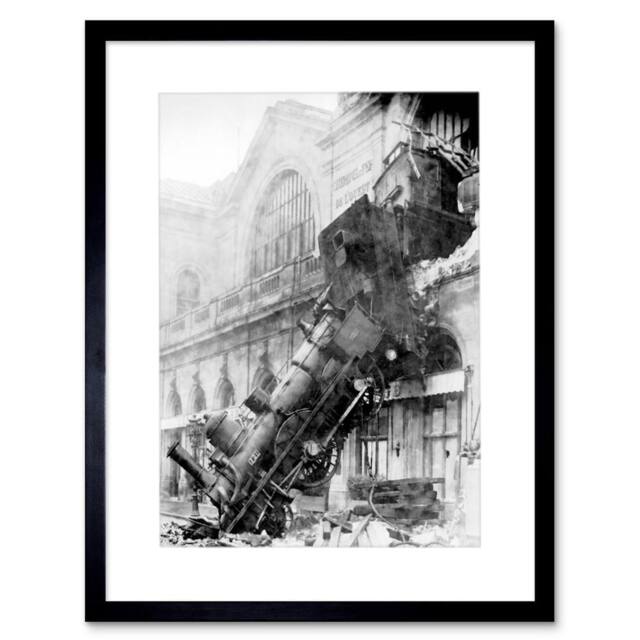 "Artery8 Travel Memorabilia Train Crash Montparnasse Paris Framed Art Print in Grey - Size: W12"" x H16""" - image 1