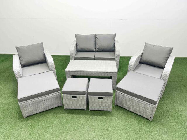 Fimous PE Wicker Rattan Furniture Sets with Oblong Coffee Table Love Sofa in Light Grey - image 1