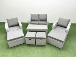 Fimous PE Wicker Rattan Furniture Sets with Oblong Coffee Table Love Sofa in Light Grey - thumbnail 2