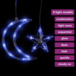 Berkfield Home Star & Moon Fairy Lights Remote Control 345 LED Blue - thumbnail 4