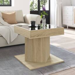 Berkfield Home Coffee Table with LED Sonoma Oak 50x50x45 cm Engineered Wood in Light Brown - Size: 50 x 50 x 45 cm - thumbnail 4
