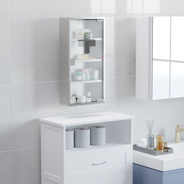 HOMCOM Stainless Steel Medicine Cabinet Furniture Glass Door Lockable in Silver - image 1