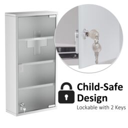 HOMCOM Stainless Steel Medicine Cabinet Furniture Glass Door Lockable in Silver - thumbnail 6