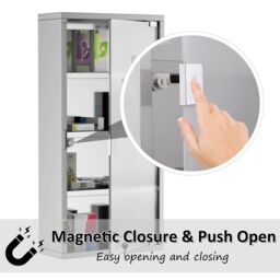 HOMCOM Stainless Steel Medicine Cabinet Furniture Glass Door Lockable in Silver - thumbnail 4