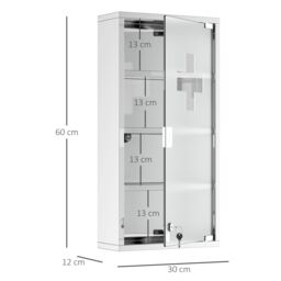 HOMCOM Stainless Steel Medicine Cabinet Furniture Glass Door Lockable in Silver - thumbnail 3