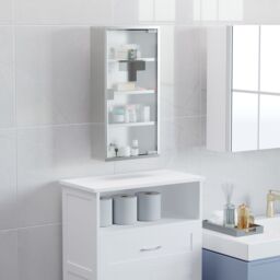 HOMCOM Stainless Steel Medicine Cabinet Furniture Glass Door Lockable in Silver