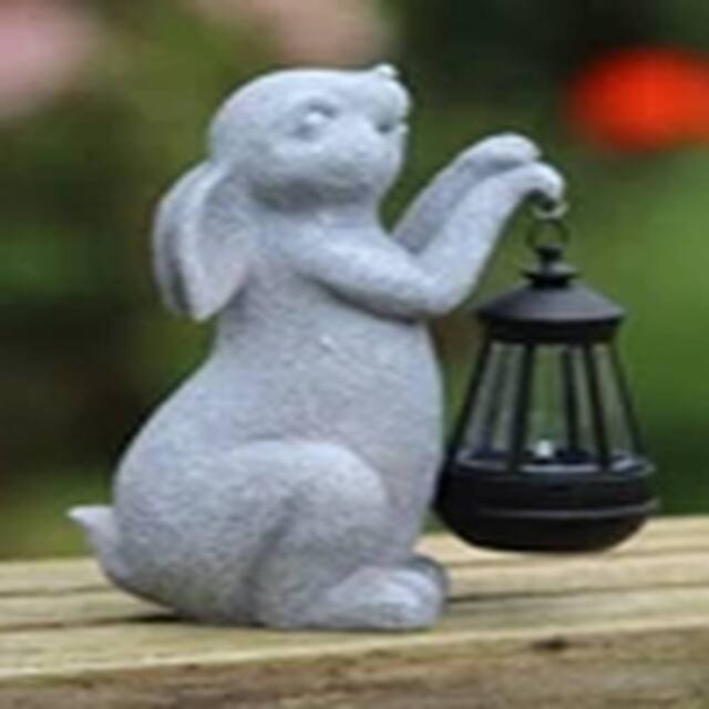 EONLION Rabbit Solar Light Ornament Decor Home Lantern Stone Effect in Grey - image 1