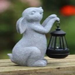 EONLION Rabbit Solar Light Ornament Decor Home Lantern Stone Effect in Grey - thumbnail 1