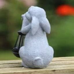 EONLION Rabbit Solar Light Ornament Decor Home Lantern Stone Effect in Grey - thumbnail 2