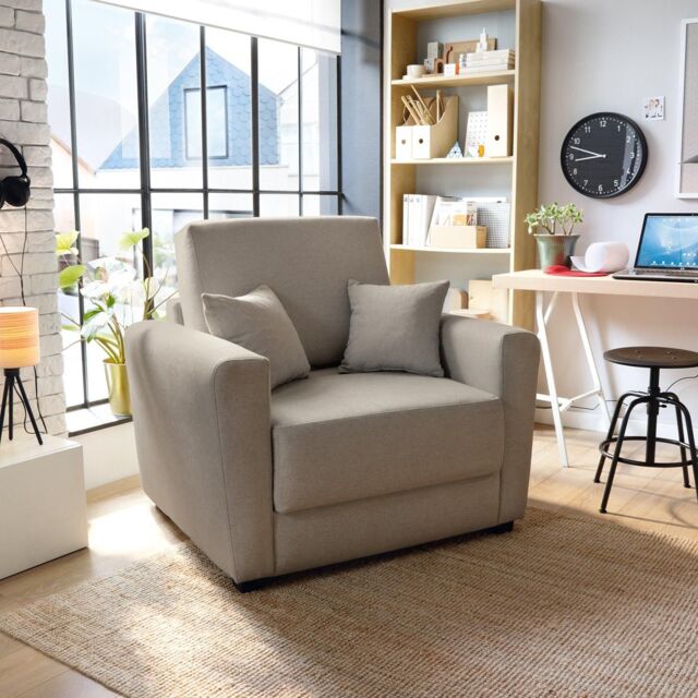 Abakus Direct Olly Linen Single Sofa Bed in Sand in Light Sand - image 1