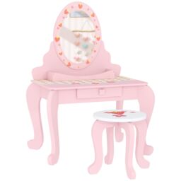 AIYAPLAY Kids Dressing Table Set, 2 PCS Children Vanity Table with Stool in Pink - thumbnail 2