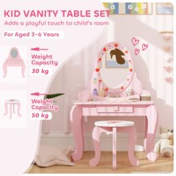 AIYAPLAY Kids Dressing Table Set, 2 PCS Children Vanity Table with Stool in Pink - thumbnail 4