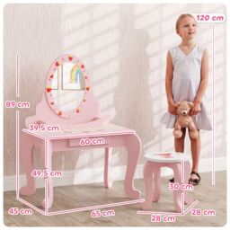 AIYAPLAY Kids Dressing Table Set, 2 PCS Children Vanity Table with Stool in Pink - thumbnail 3