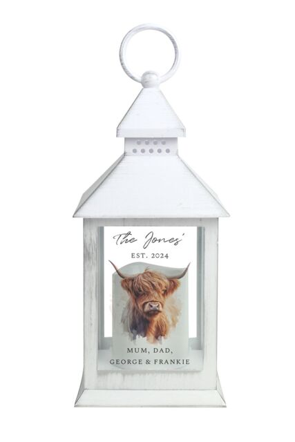 Personalised Memento Company Personalised Highland Cow LED Lantern in Black - image 1
