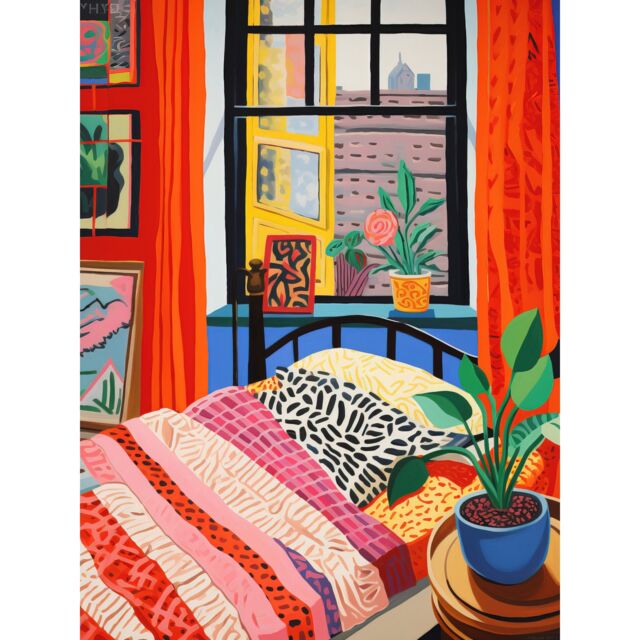 "Artery8 Wall Art Print The Artist's Bedroom Henri Matisse Style Vibrant Patterns Colourful Oil Painting Poster - Size: W18"" x H24""" - image 1