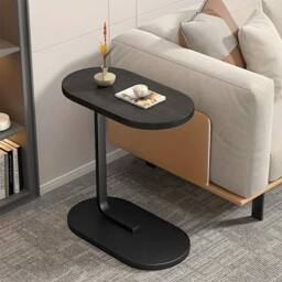 KORVIXA Black C‑Shaped Sofa End Side Table Wooden Top Metal Frame - Size: 100 cm x 100 cm - thumbnail 3