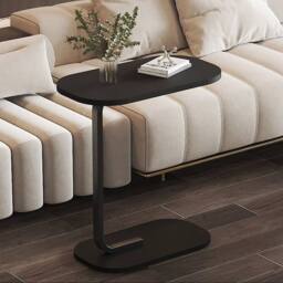 KORVIXA Black C‑Shaped Sofa End Side Table Wooden Top Metal Frame - Size: 100 cm x 100 cm - thumbnail 4