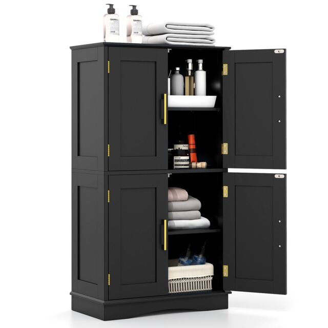 Costway Bathroom Floor Storage Cabinet 110cm Freestanding Pantry Cabinet in Black - image 1