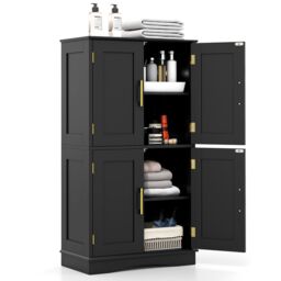 Costway Bathroom Floor Storage Cabinet 110cm Freestanding Pantry Cabinet in Black