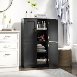 Costway Bathroom Floor Storage Cabinet 110cm Freestanding Pantry Cabinet in Black - thumbnail 5