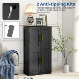 Costway Bathroom Floor Storage Cabinet 110cm Freestanding Pantry Cabinet in Black - thumbnail 8