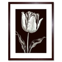 "Artery8 Wall Art Print Tulip Flower Black & White Contour Folk Artwork Framed 9X7 Inch in Brown - Size: W7"" x H9""" - thumbnail 1